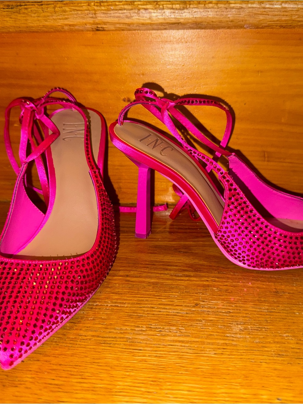 INC International Concepts Hot Pink Rhinestone Slingback Heels